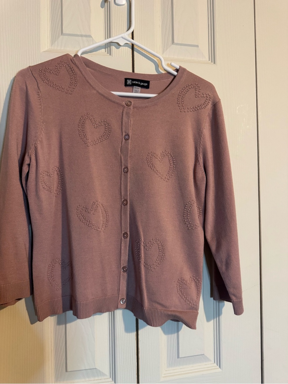 Coldwater Creek Rose-Mauve Heart Knit Button Cardigan